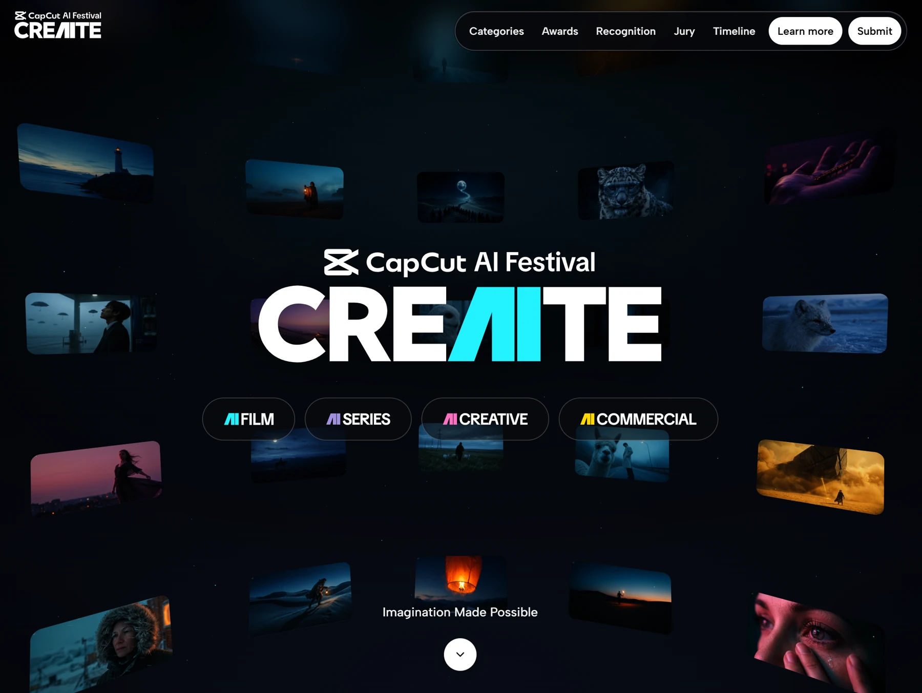 CRE[AI]TE festival landing page: campaign headline and visual identity